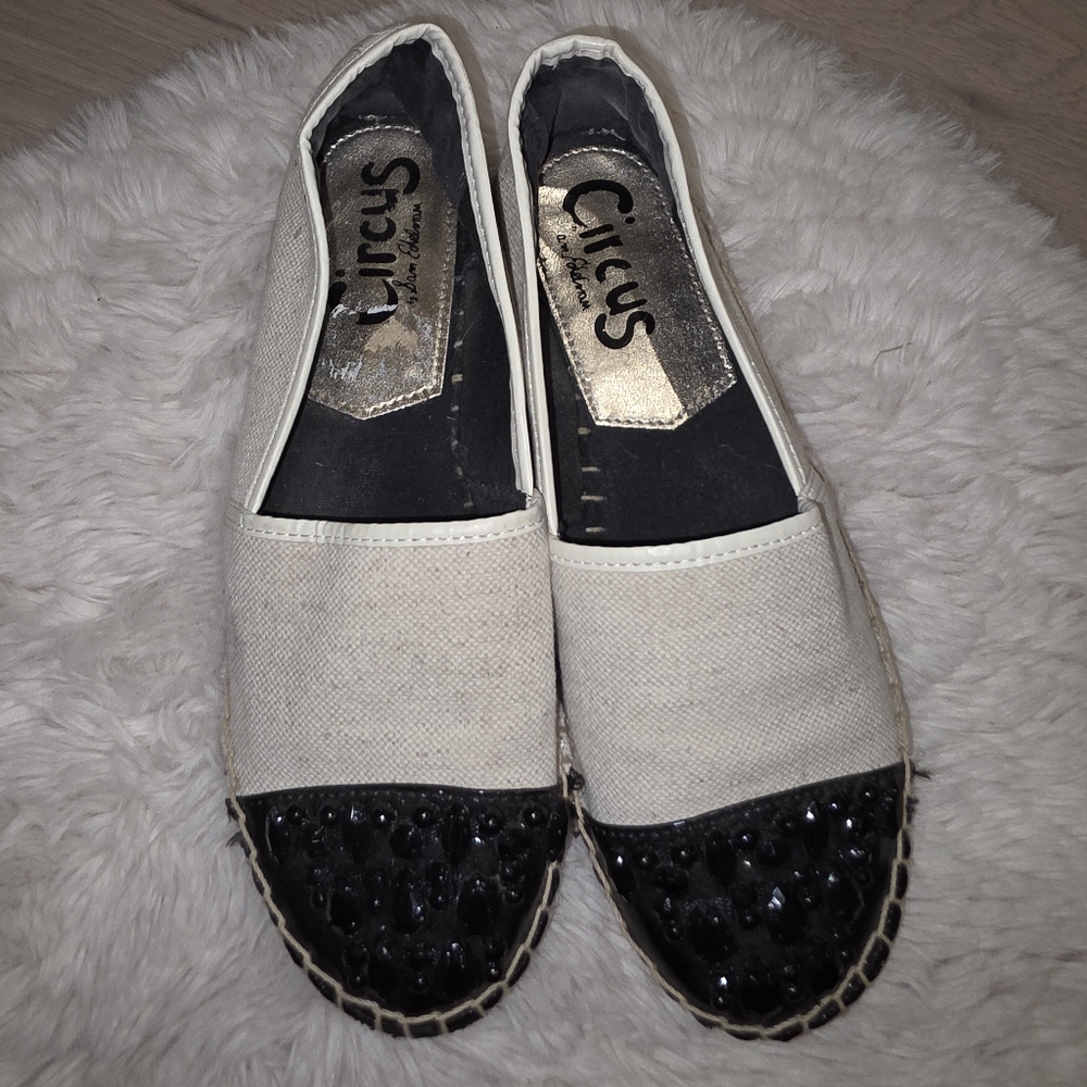 Circus by Sam Edelman Linda Black Embellished Studded Linen Espadrilles 7.5
